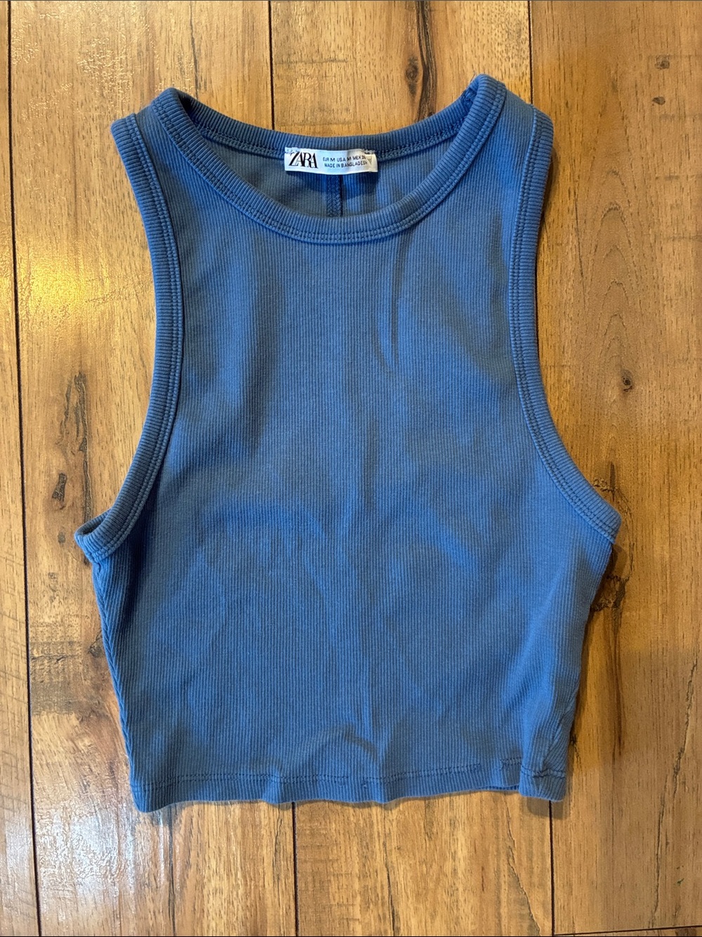 Zara Ribbed Slate Blue Crop Tank